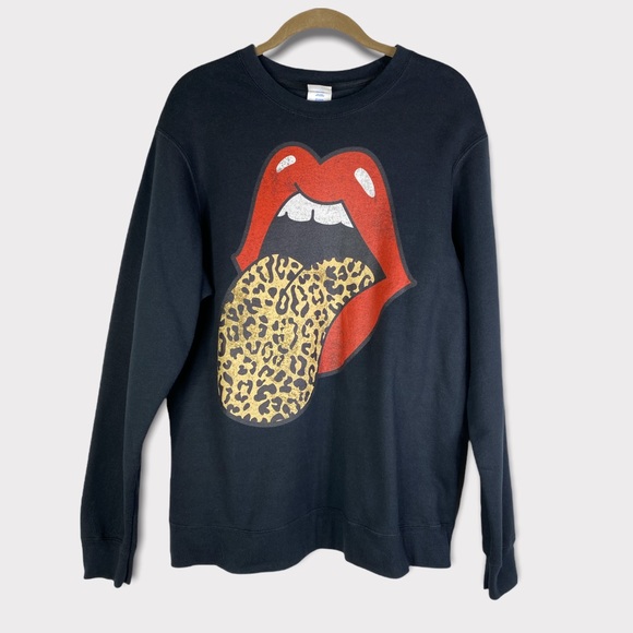 Port and Company Tops - The Rolling Stones Red Lips Leopard Tongue Graphic Sweatshirt Size: Medium
